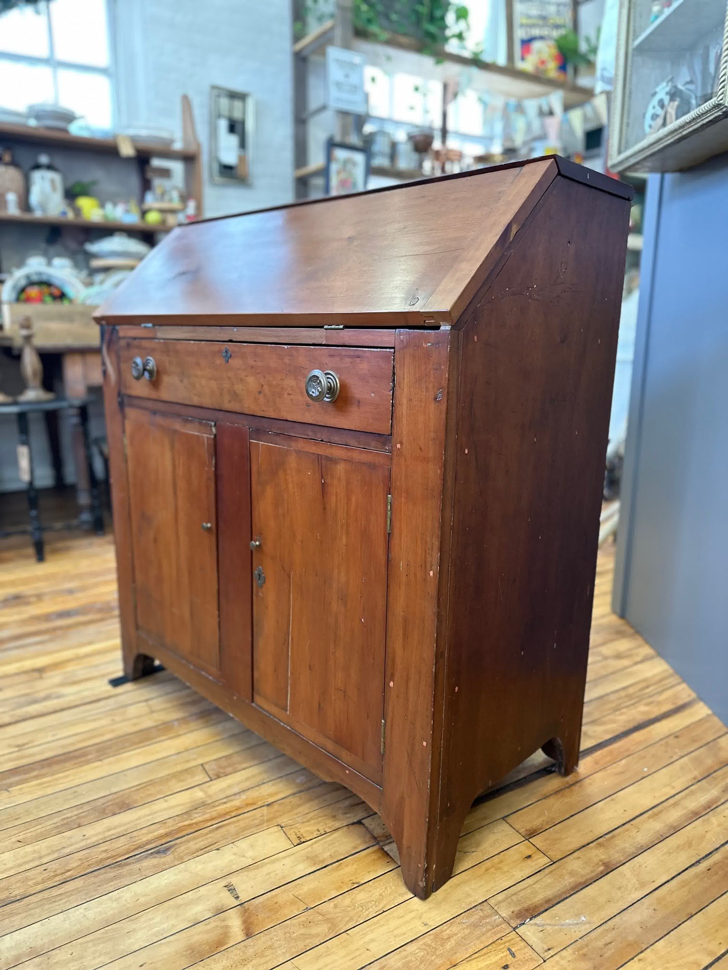 Antique Slant-Front Secretary Desk – Rustic Early American Charm